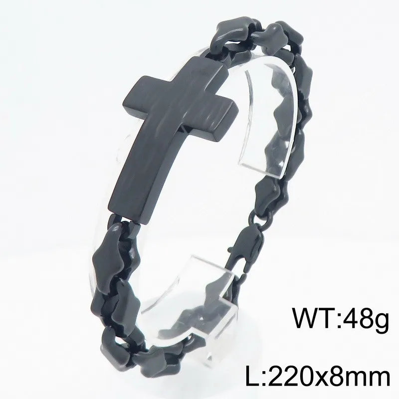 Vintage Cross Bracelet for Man 8MM Wide Waterproof Stainless Steel Chain Bracelets Gifts for Husband Boyfriend Pulsera