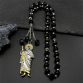 San Judas Tadeo Car Pendant Stainless Steel Gold Silver Color Saint Jude Thaddeus Glass Prayer Beads Chain Amulet Jewelry Gift
