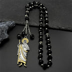 San Judas Tadeo Car Pendant Stainless Steel Gold Silver Color Saint Jude Thaddeus Glass Prayer Beads Chain Amulet Jewelry Gift