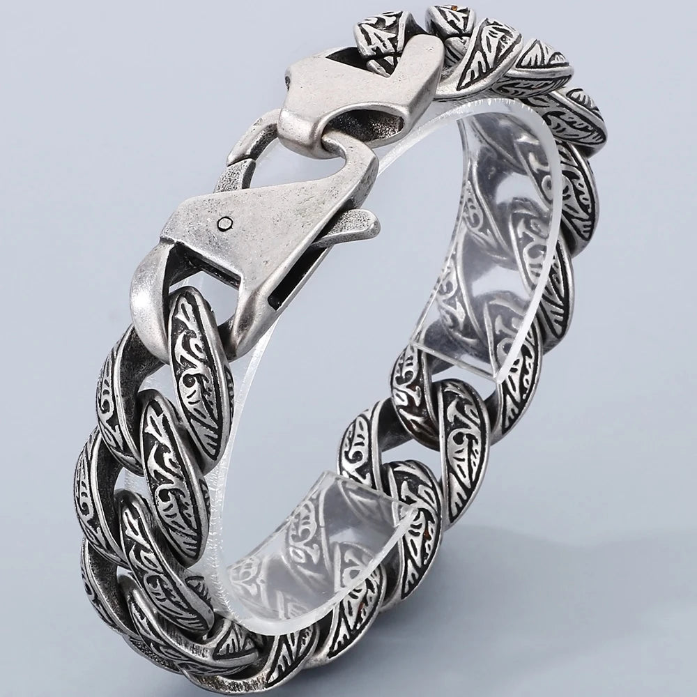 Retro Man Bracelet for Men Solid 18MM 316L Stainless Steel Curb Cuban Link Chain Bracelets Men's Hand Wrist Jewelry