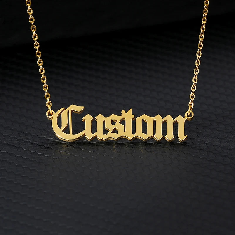 Custom Old English Name Necklaces For Women Men Stainless Steel Customized Pendant Necklace Personalized Goth Neck