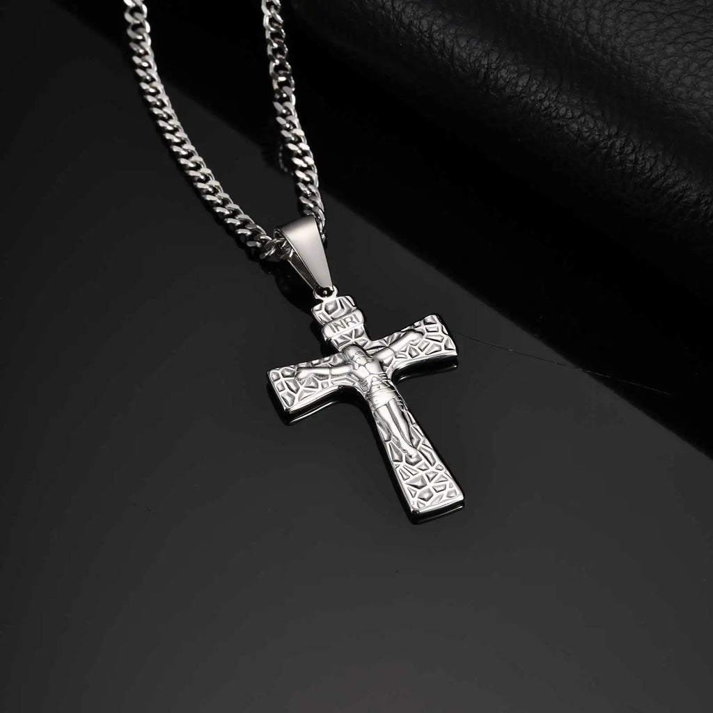 Vintage Jesus Cross Pendant Necklace for Men — Stainless Steel