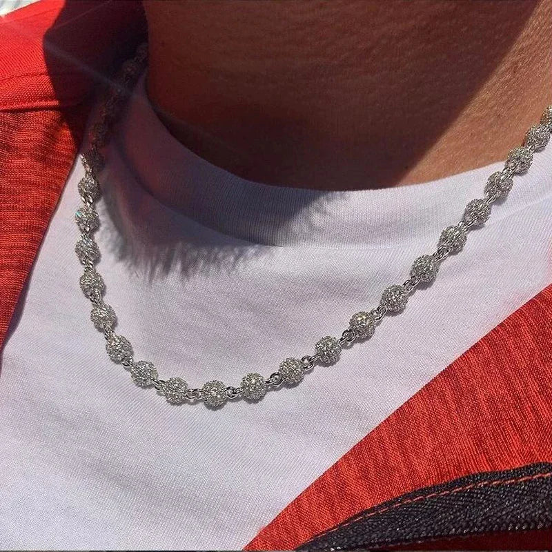 Iced Out Tennis Ball Charm Choker Necklace — Copper Alloy
