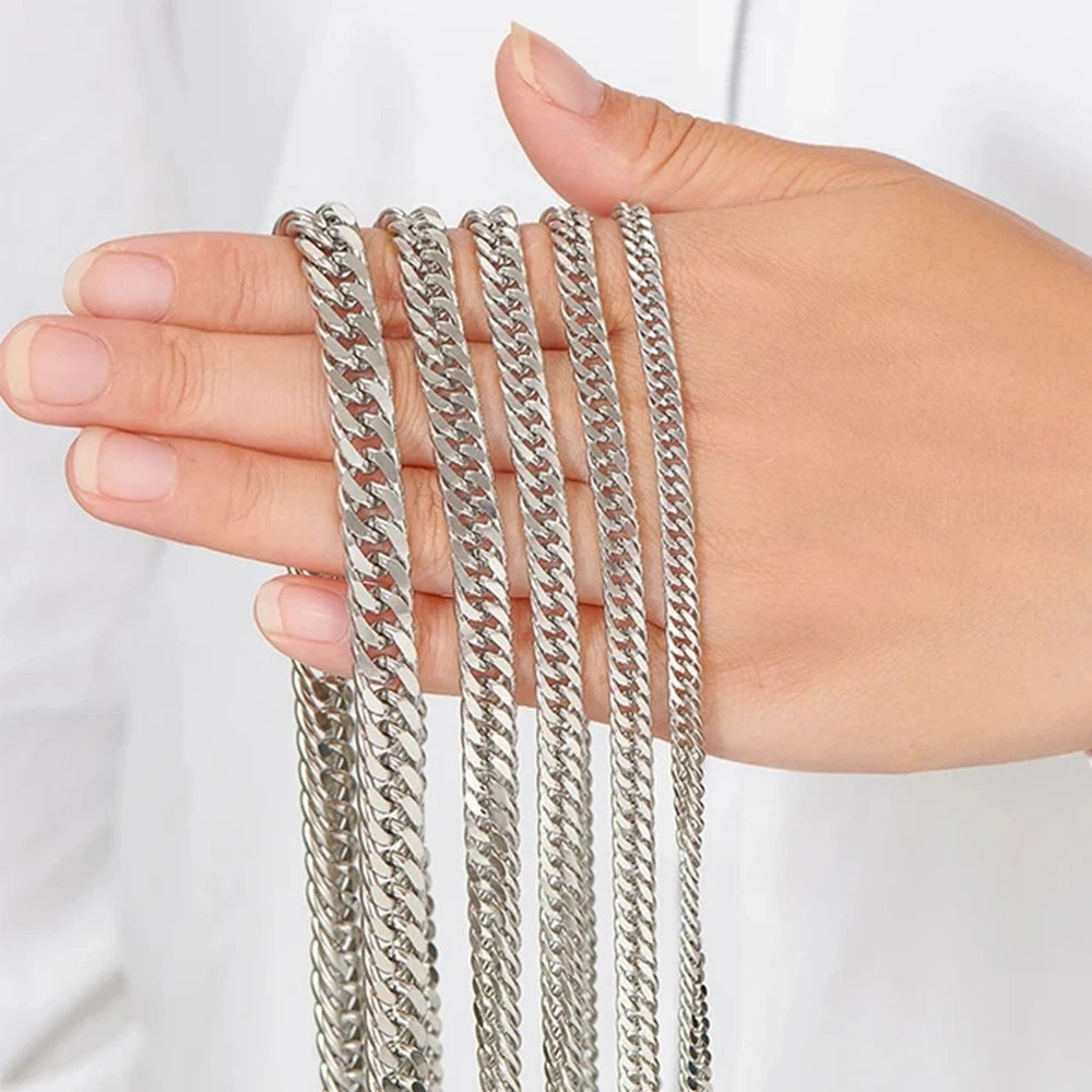 HIYEE 3mm/4mm/5mm/6mm/7mm/8mm Stainless Steel Cuban Link Chains Classic for Men Boy Curb Chunky Necklace Jewelry 14 to 28 Inches