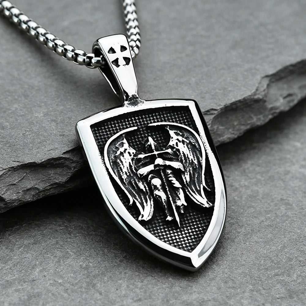 Trendy Charms Archangel Pendant for Men Women 316L Stainless Steel St Michael Necklace for Men Catholic Amulet Jewelry Gift