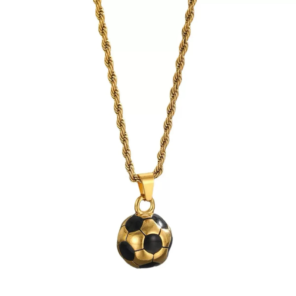 Luxury 24K 9999 Pure Gold real gold Solid Football Pendant Men's Twist Necklace