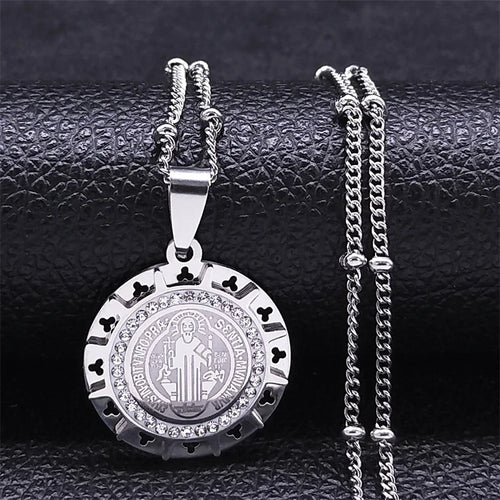 Catholic Saint Benedict Medal Silver Necklace