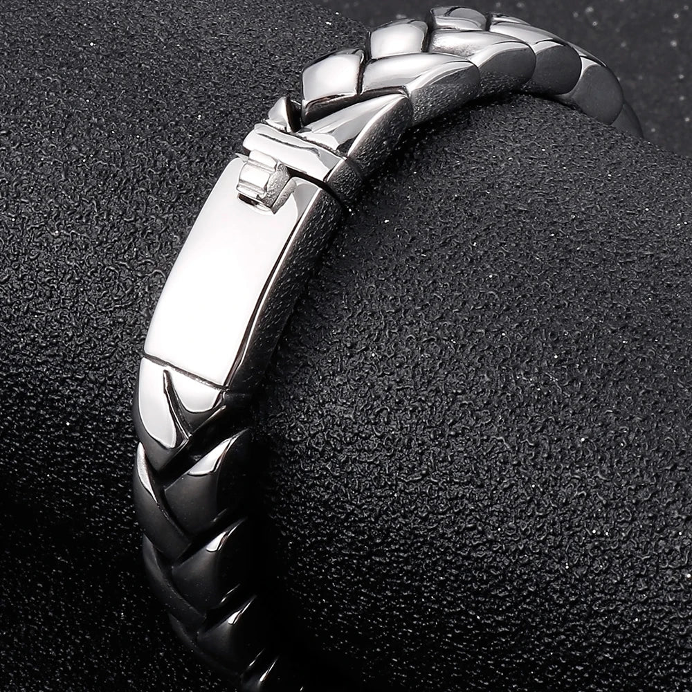 High Polished Stainless Steel Bracelet for Man 11MM Link Chain Men's Wrist Hand Jewelry Engraved Birthday Gifts for