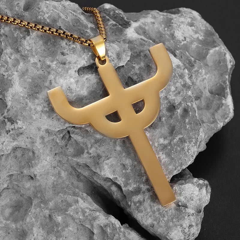 Stainless Steel Gothic Mysterious Ghost Death Band Symbol Pendant Necklace Personalized Punk Jewelry for Men and Women