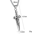Titanium Steel Crusader Cross Necklace, Black Coated Sword Pendant, Adjustable 60cm Chain, Gothic Gift for Men Women
