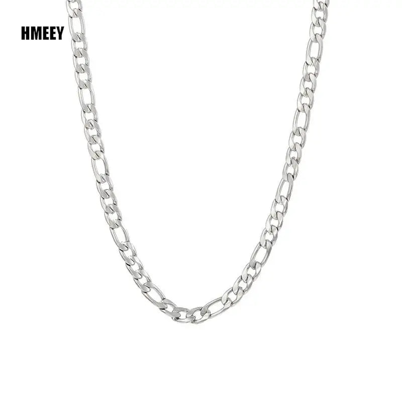 Men's Stainless Steel Link Figaro Chain Necklace for Women High Quality Waterproof Choker Silver Color Jewelry