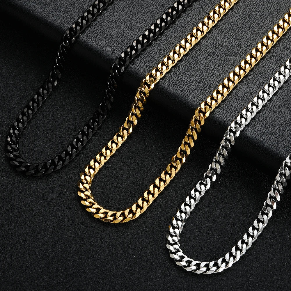 Width 8MM 316L Titanium Steel Golden Black Cuban Chain Necklace for Men Fashion Hip Hop Party Accessories Boyfriend Gift