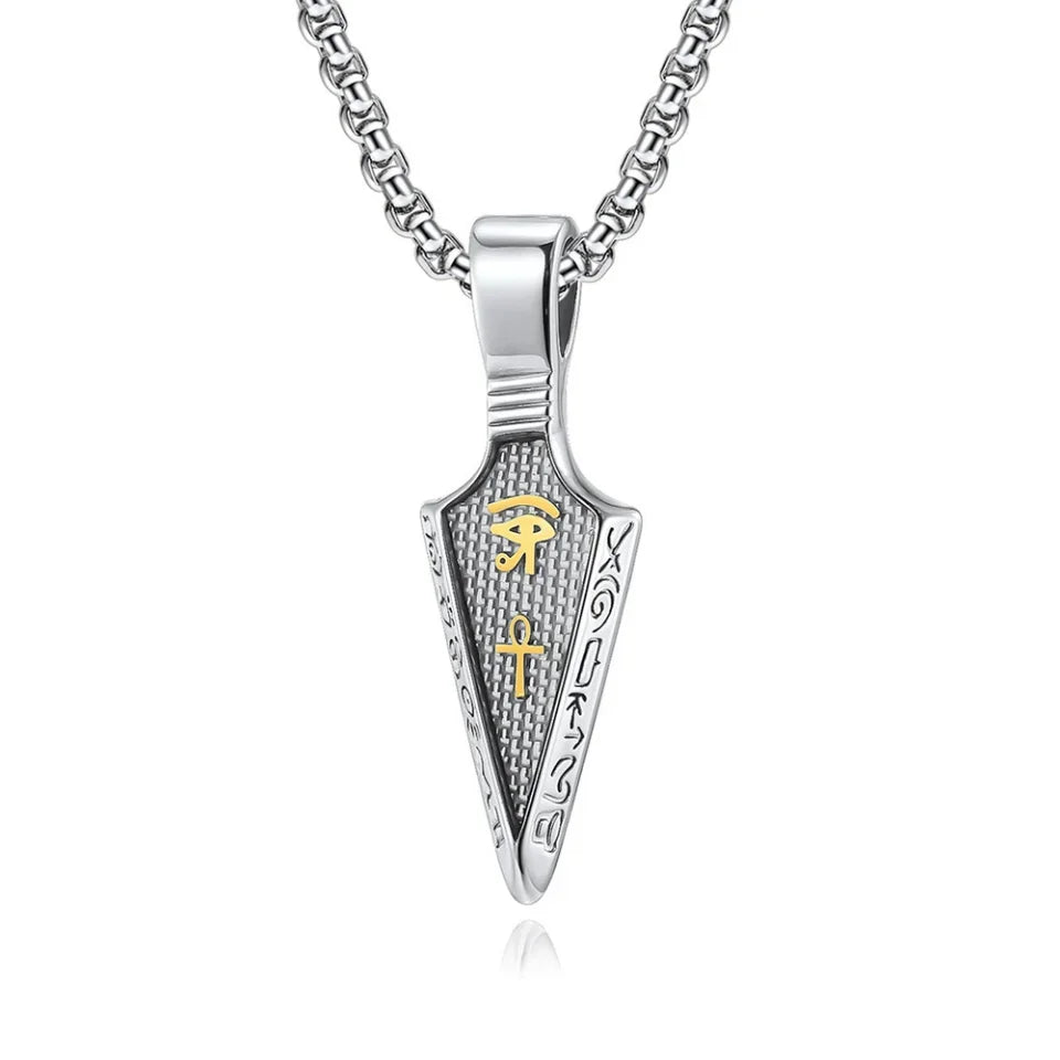 Men's Stainless Steel Ankh Cross Spearhead Pendant Necklaces Fashion Vintage Eye of Horus Necklace Punk Amulet Jewelry