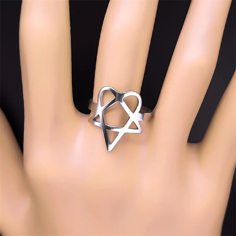 Steel Ring Heartagram Symbol Him Music Band Hollow