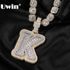 UWIN Customized Initials Baguettecz Pendant Necklaces Iced Out 2 Tone Letters Charms for Men Fashion Jewelry
