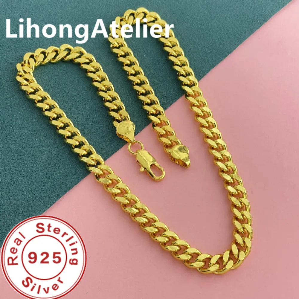 New 925 Sterling Silver Necklace 8mm Cuban NK Necklace Gold Plating Suitable for Men's Jewelry Gift