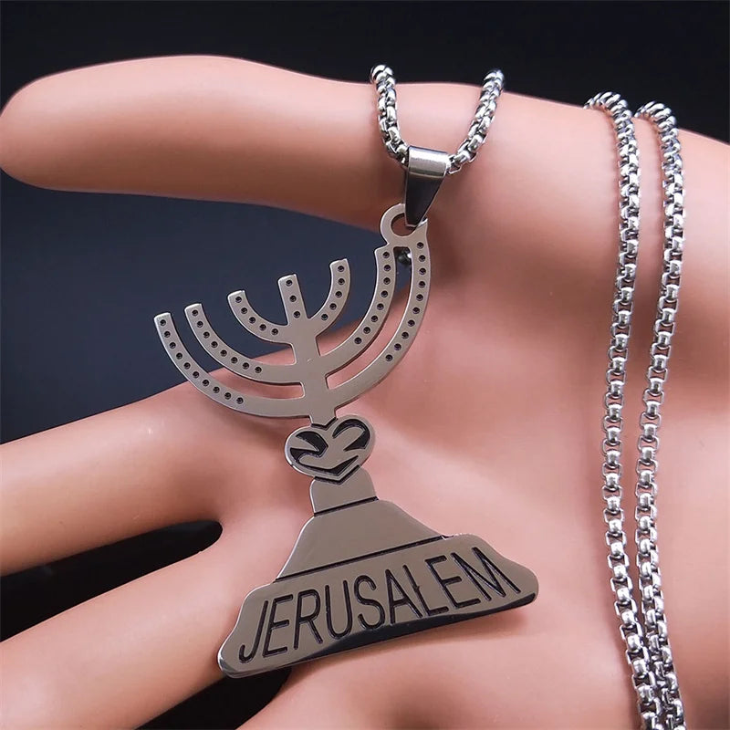 Jerusalem Menorah Pendant — Stainless Steel