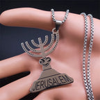 Jerusalem Menorah Pendant — Stainless Steel
