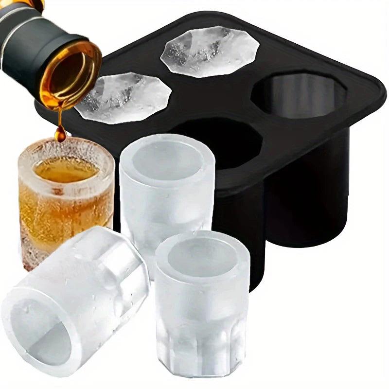 Silicone Ice Cube Mold Four Hole Press Ice Block Maker Creative Round Cup Shape Ice Molds for Whiskey Beer Bar Kitchen