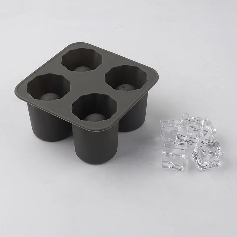 Silicone Ice Cube Mold Four Hole Press Ice Block Maker Creative Round Cup Shape Ice Molds for Whiskey Beer Bar Kitchen