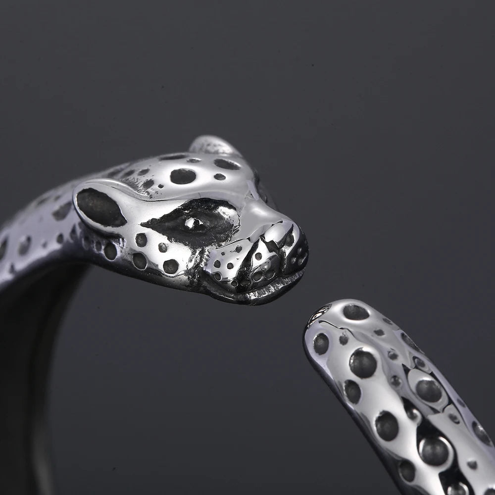Men's 316l Stainless Steel Leopard Open Bangle Punk Gothic Animal Cuff Bracelet for Man Hip Hop Jewelry Cool Gifts for