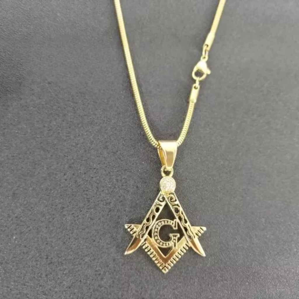 Masonic Necklace for Men Gold Silver Plated Mason Energy Freemason Pendant Stainless Steel Amulet Religious Gothic Punk
