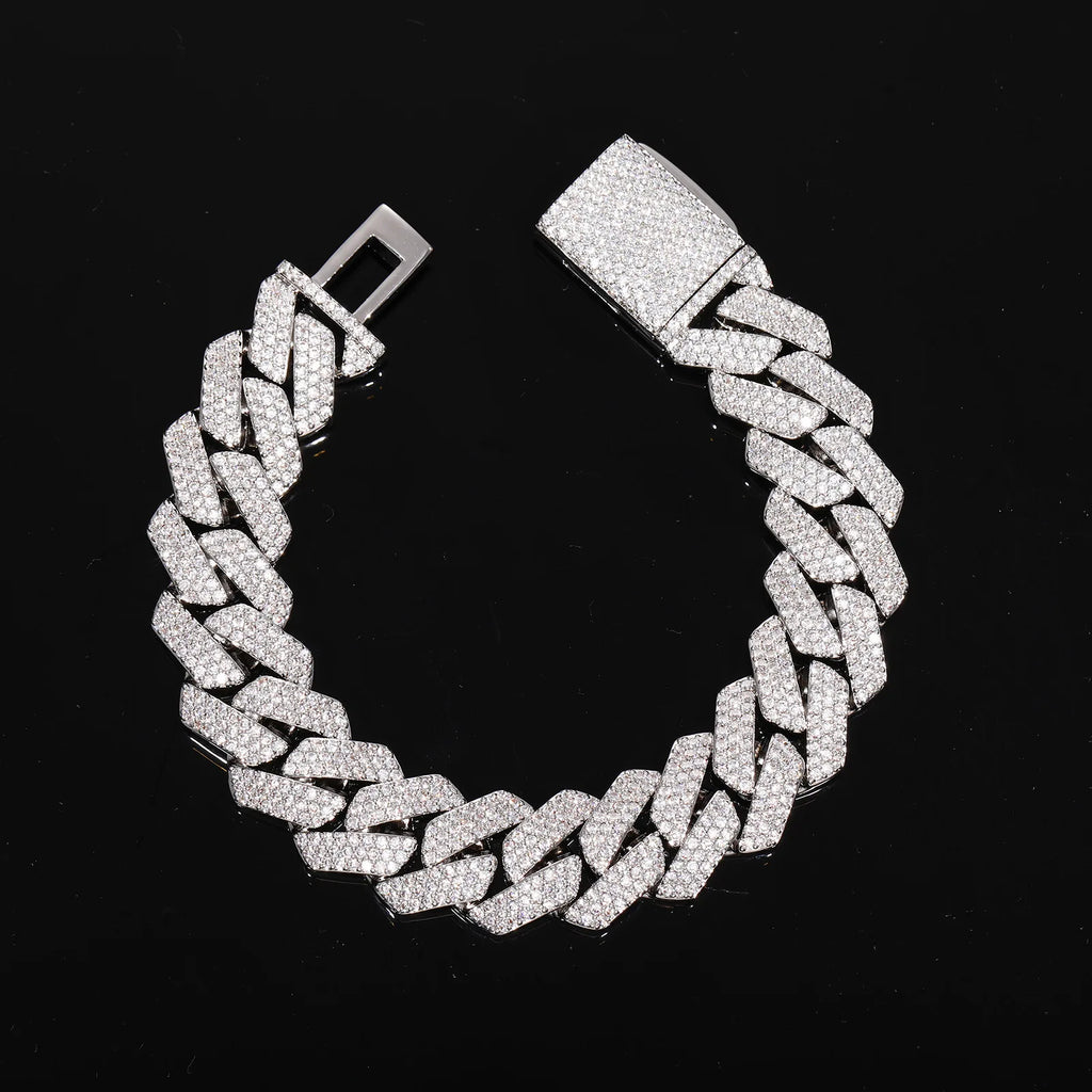 PT950 Platinum 16mm 3-Row Rhombus Bracelet suitable for men and women, orderly artificial diamonds deliver powerful