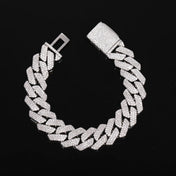 Iced Out Rhombus Bracelet — Silver 16mm 3-Row