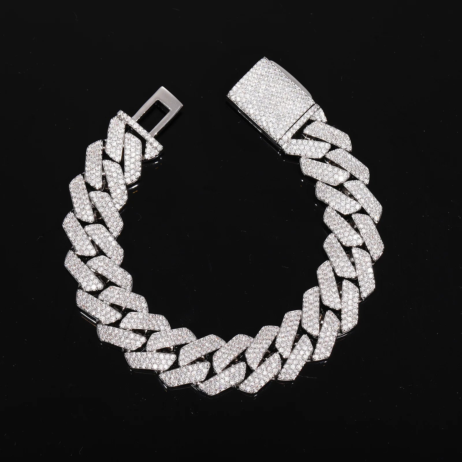 PT950 Platinum 16mm 3-Row Rhombus Bracelet suitable for men and women, orderly artificial diamonds deliver powerful