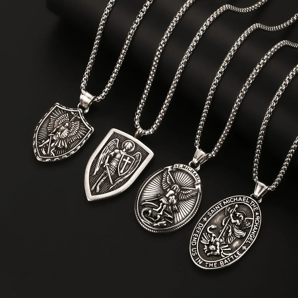 1PC Fadeless Stainless Steel Archangel Saint Michael Pendant Necklace for Men Christian Protection Amulet Necklace Man