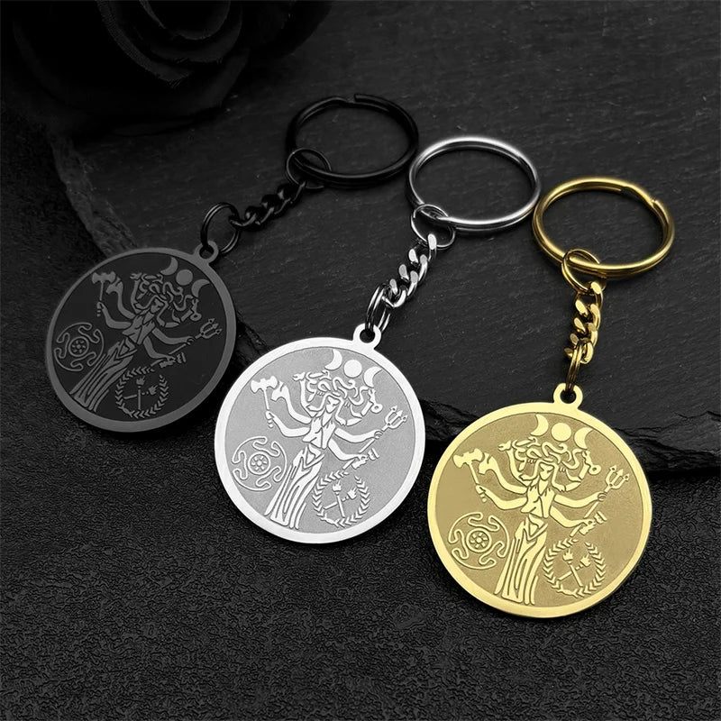Snake Trident Gold Pendant Wicca Triple Moon Goddness
