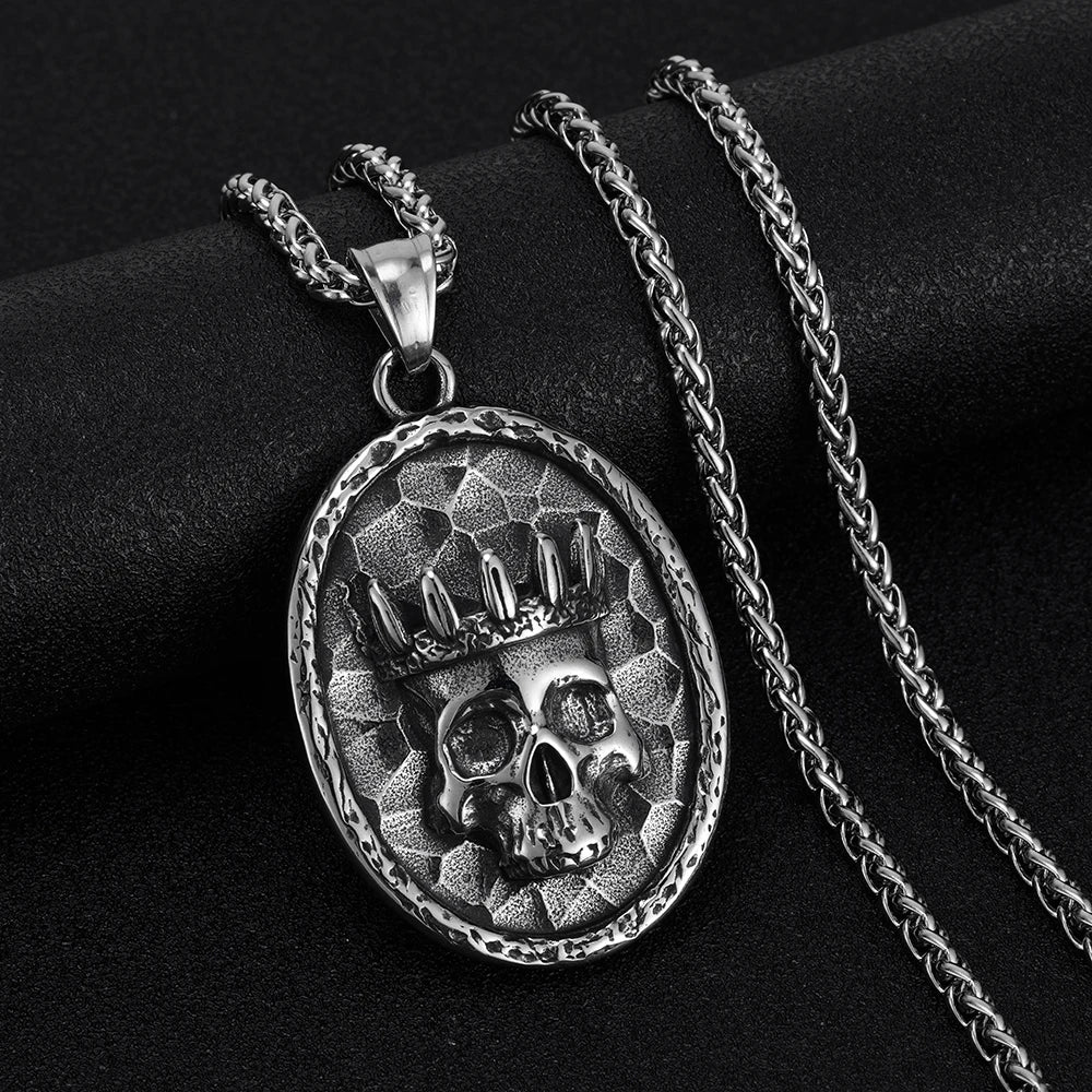 Crown Skeleton Pendant Necklace — Stainless Steel