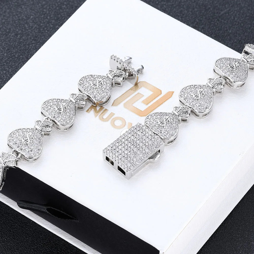 Iced Out Cuban Money Bag Bracelet Stainless Steel