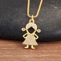 New Fashion Pave Shiny Crystal Zircon Girls Boys Son Daughter Pendant Necklace For Female Male Chain Link Jewelry Accessories