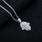 Iced Out Hamsa Pendant — 925 Silver
