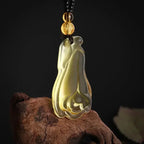 Obsidian Gossip Pendant Necklace Carving Dragon and Phoenix Shape Lucky Amulet Jewelry Six-Character Mantra Pearl