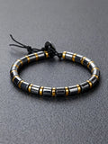 Hematite Stone Bracelet Handmade Woven with Gold color Spacers Cylinder Beads Leather for Energy Protection Reiki Charm Jewelry