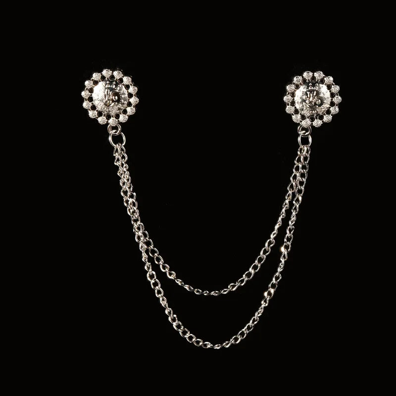 Vintage Double Chain Tassel Brooch — Lapel Pin Suit Badge
