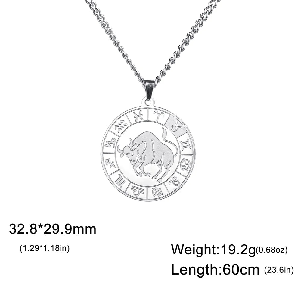 My Shape 12 Constellation Necklace Gothic Zodiac Pendant Chain Women Men Leo Aries Virgo Capricorn Birthday Jewelry Wholesale