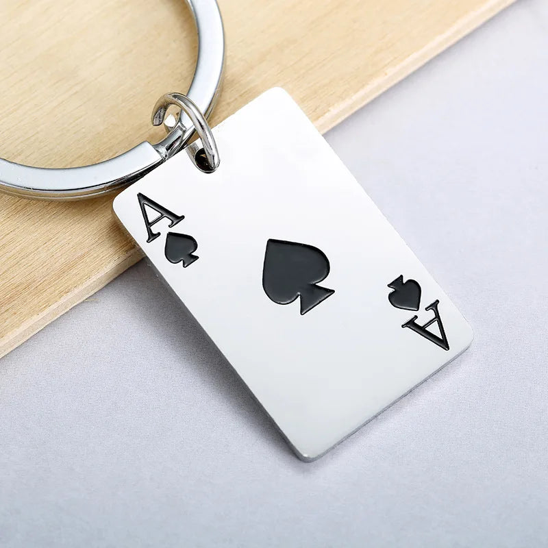 Lucky Spades Heart Ace Poker Card Keychain — Zinc Alloy