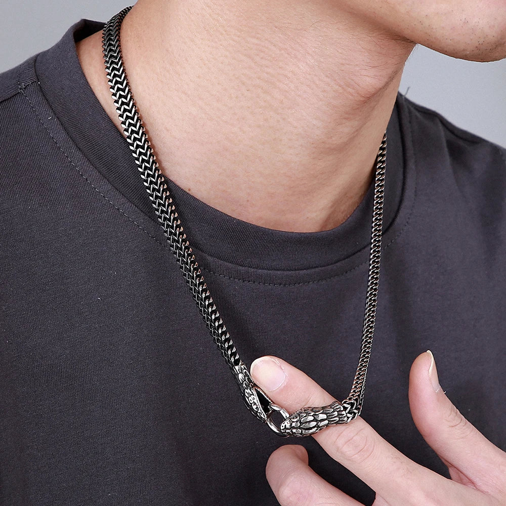 8MM Curb Link Chain Men's Neck Necklaces for Men Gothic Stainless Steel Snake Style Male Man Necklace 60CM Long Viking