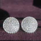 TrendMen Hiphop Rock Round Copper Zirconia Stud Earrings For Men Boy Silver Color Metal Crystal Earring Party Ear