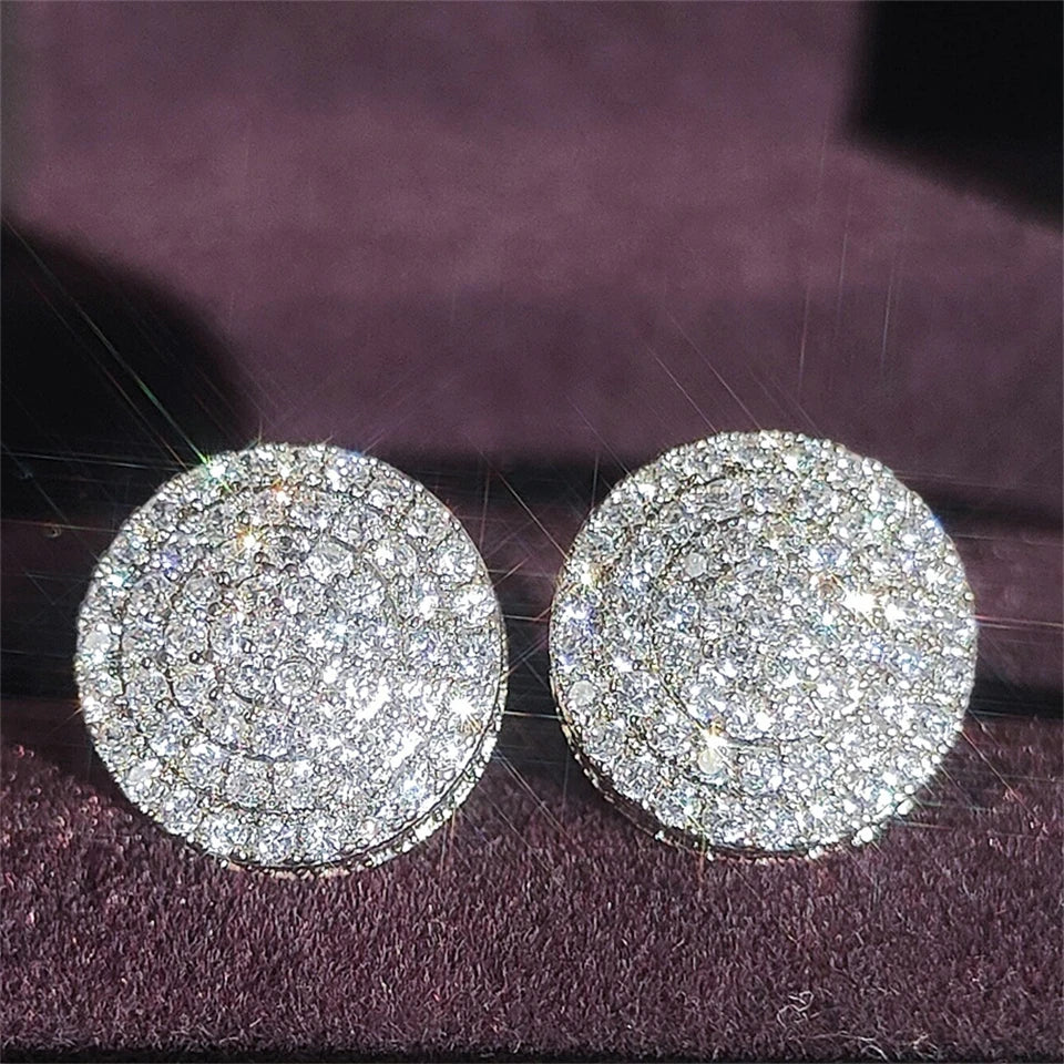 TrendMen Hiphop Rock Round Copper Zirconia Stud Earrings For Men Boy Silver Color Metal Crystal Earring Party Ear