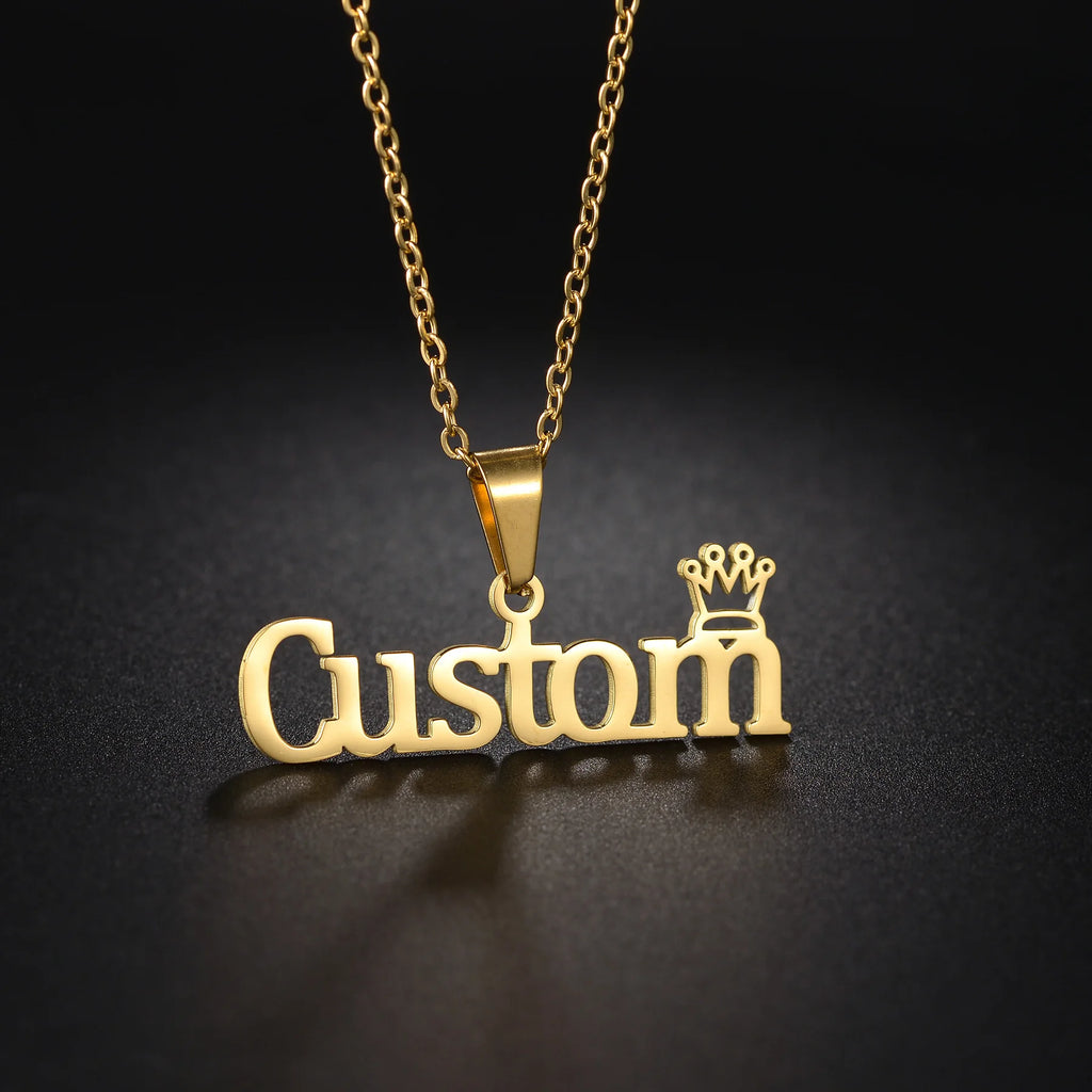 Atoztide 50cm Personalized Custom Names Pendant Necklace Stainless Steel Gold Color Cuban Thick Chain for Men Women Jewelry Gift