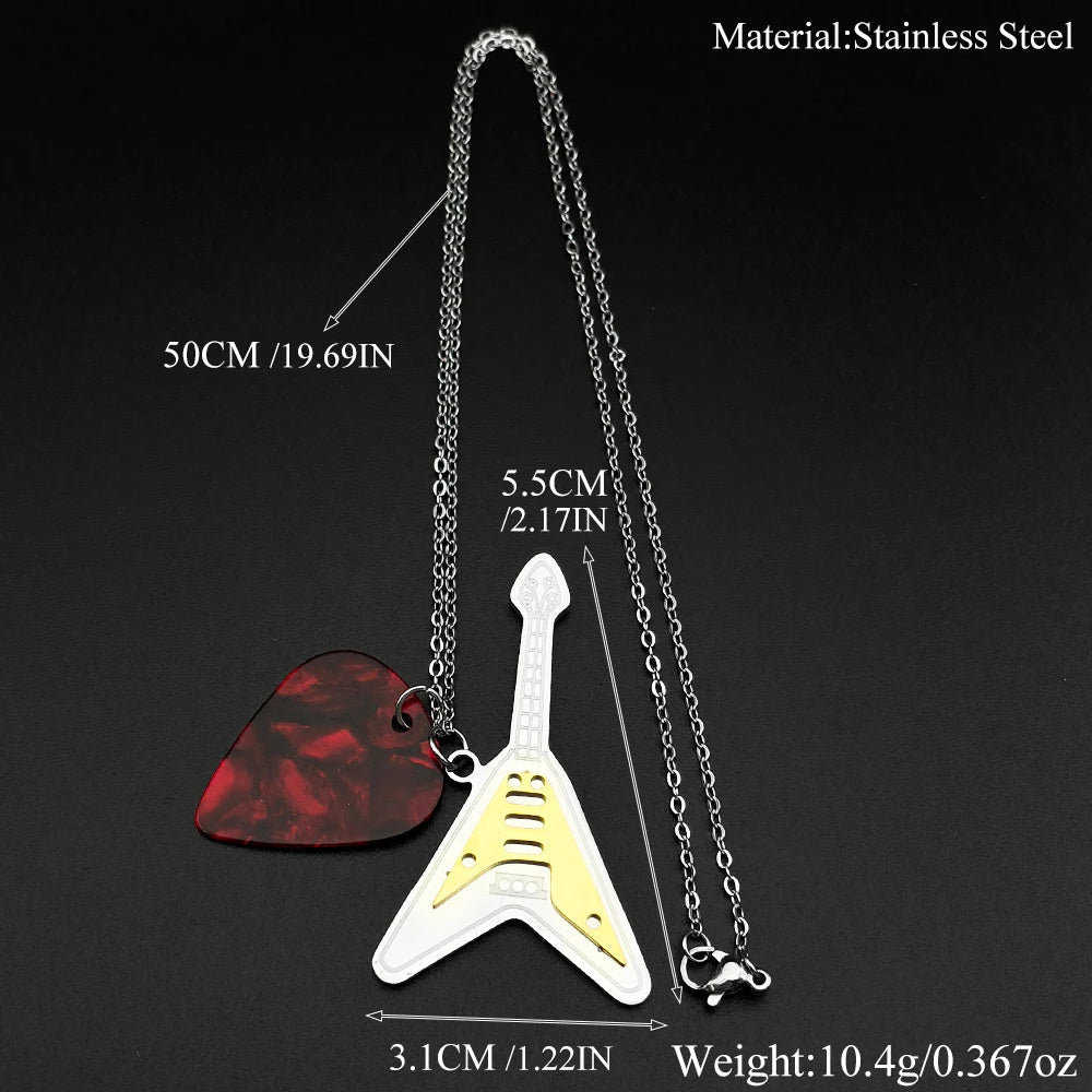 Rock Roll Electric Guitar Pick Necklace For Men Women Stainless Steel Music Lover Gift Hiphop Band Chain Rapper Jewelry