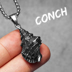 Vintage Conch Shell Pendant Necklace — Stainless Steel