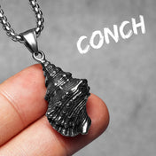 Vintage Conch Shell Pendant Necklace — Stainless Steel