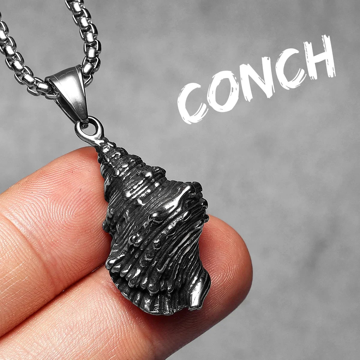 Vintage Conch Shell Pendant Necklace — Stainless Steel