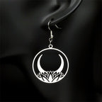 Moon Steel Earrings Gothic Flower Crescent Dangle