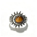 Sun Star Moon Cabochon Ring — Silver-Tone Bohemian